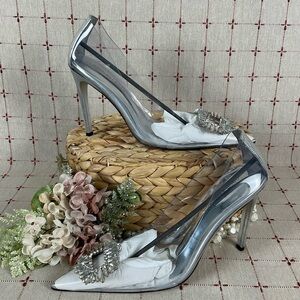 Good American 'CINDER-F*CKING-RELLA' Clear PUMP Size 11.5 GLASS002 New Stiletto